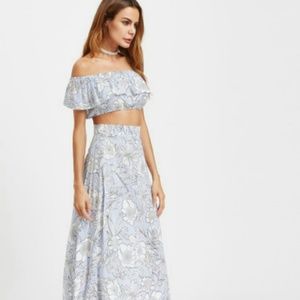 🌼BARDOT FLORAL PRINT CROP TOP W SLIT SIDE SKIRT🌼